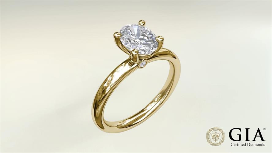 טבעת אירוסין סוליטר יהלום אובלי 0.30 קראט, זהב צהוב 14K