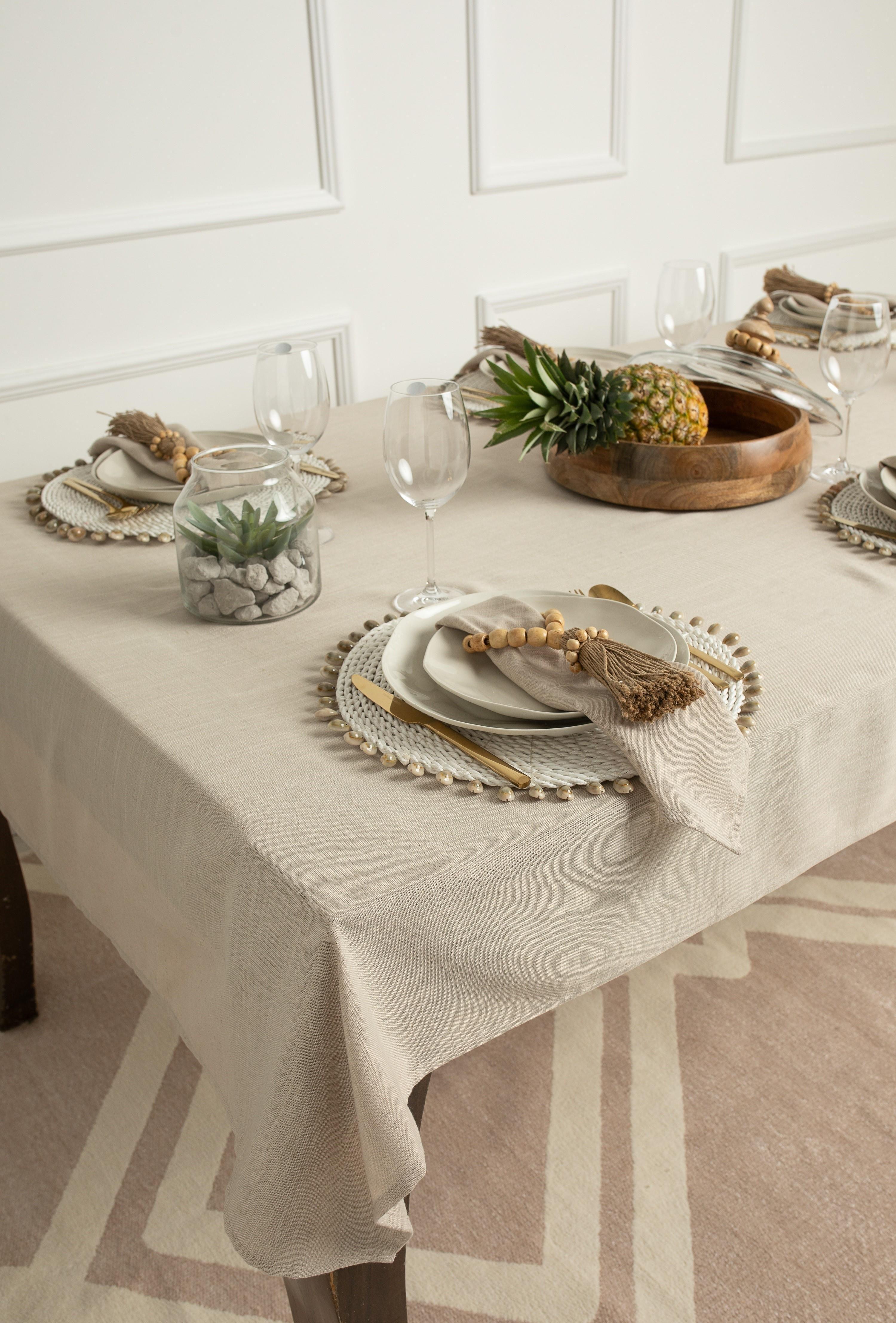 מפת שולחן דמוי פשתן דגם - ליאו מוקה