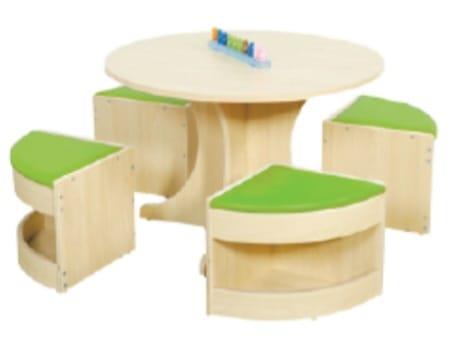 שולחן + 4 כסאות קוטר 76*52H ריפוד אדום / ירוק