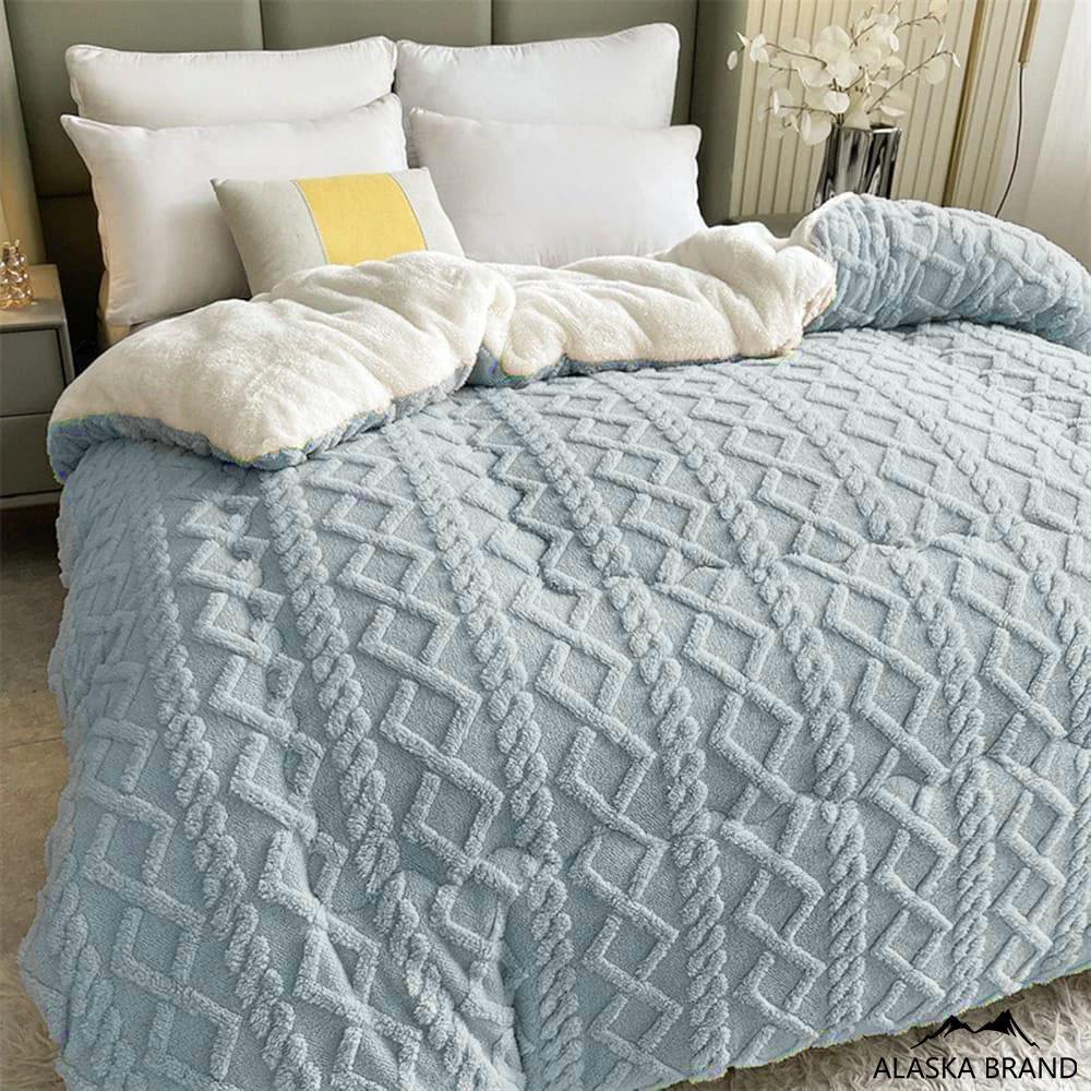 שמיכת פוך פינוק עם מילוי דו צדדית קורל פליז | דגם Glory תכלת