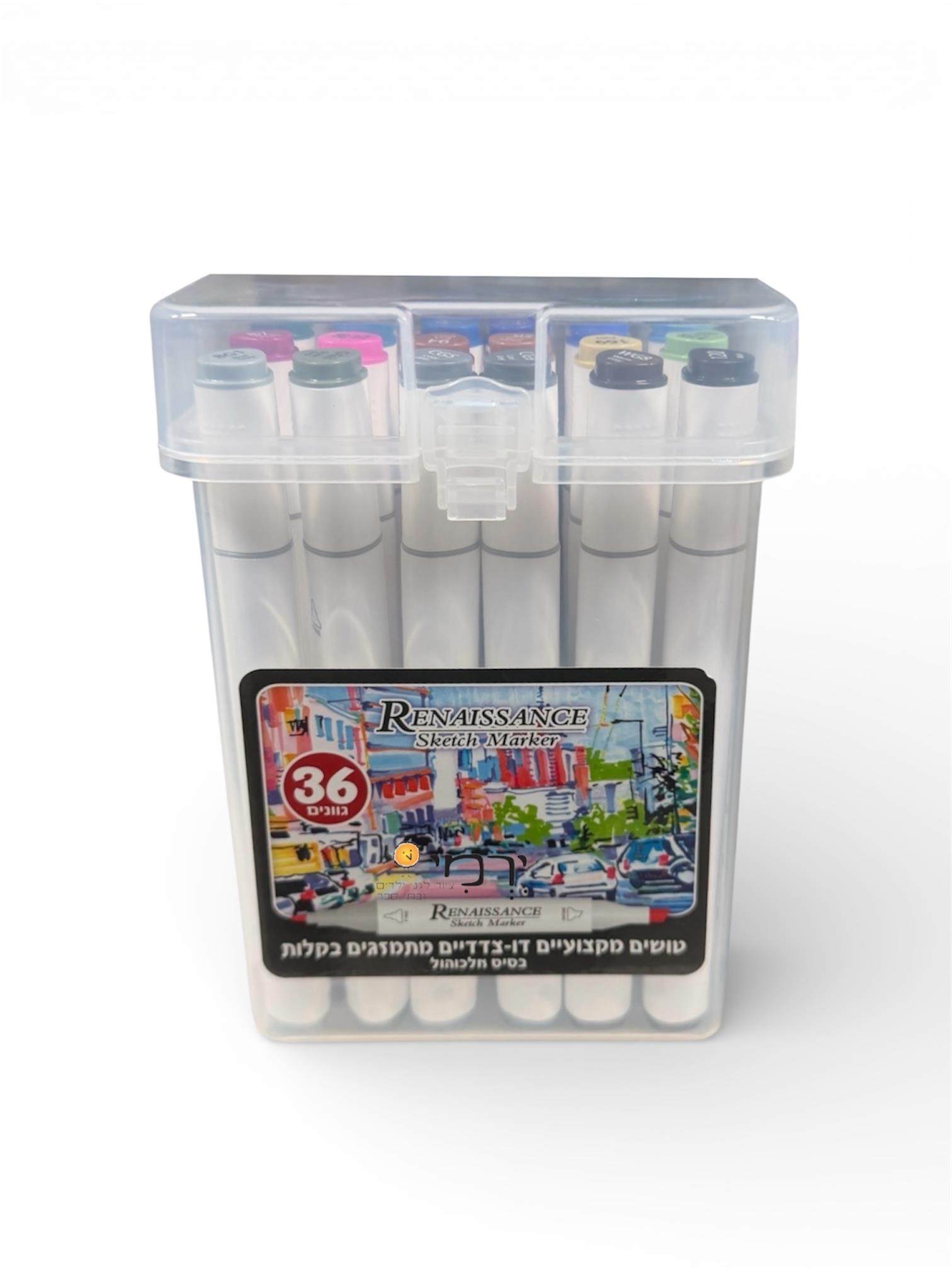 טושים דו צדדי 36 יח' בכוס על בסיס אלכוהול