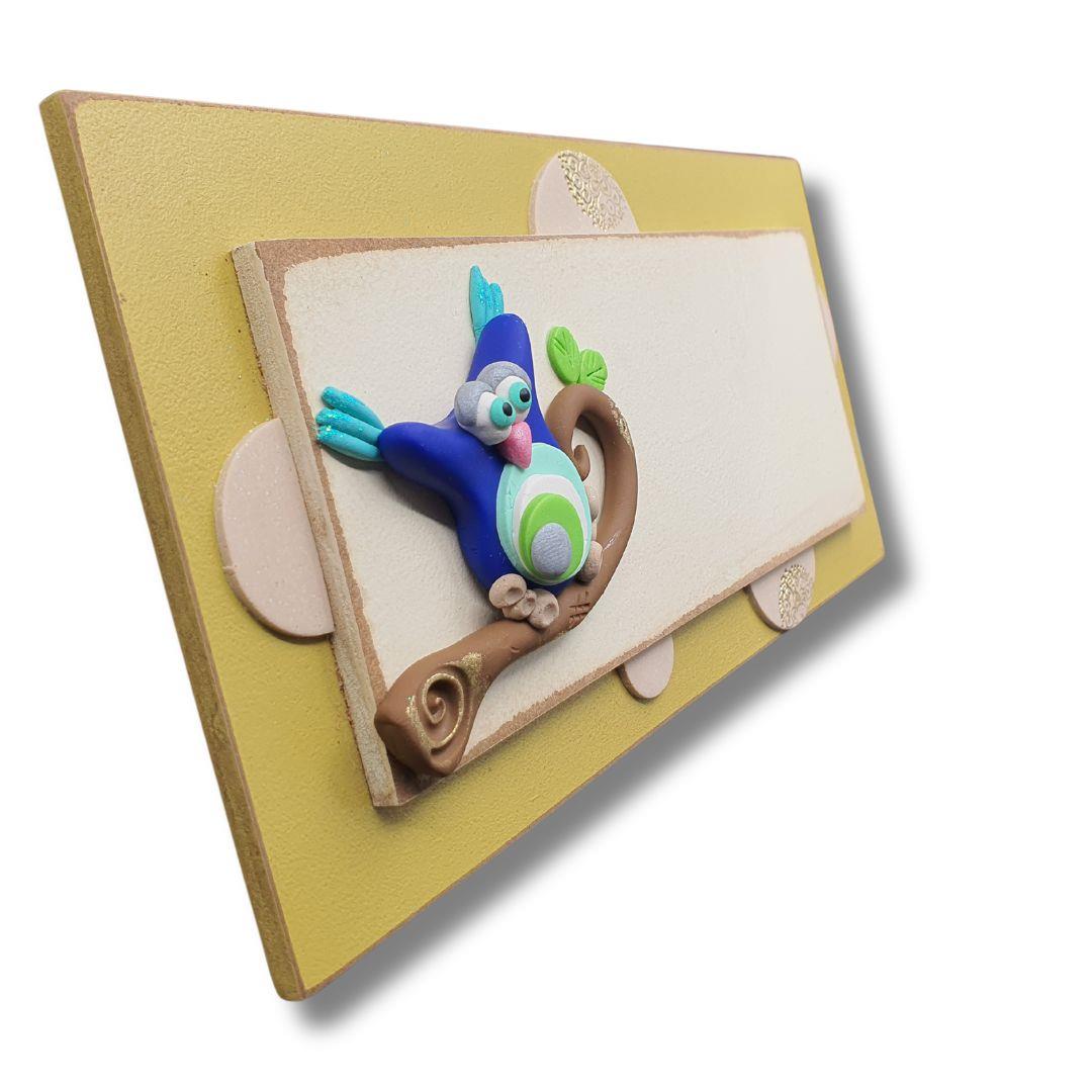 שלט לדלת כניסה, הבית של, ינשוף, כחול, חאקי, מראה מיושן, עבודת יד, גיתוש, הבית של, כאן גרים, שלט מעוצב, מתנה לבית, שלט משפחת