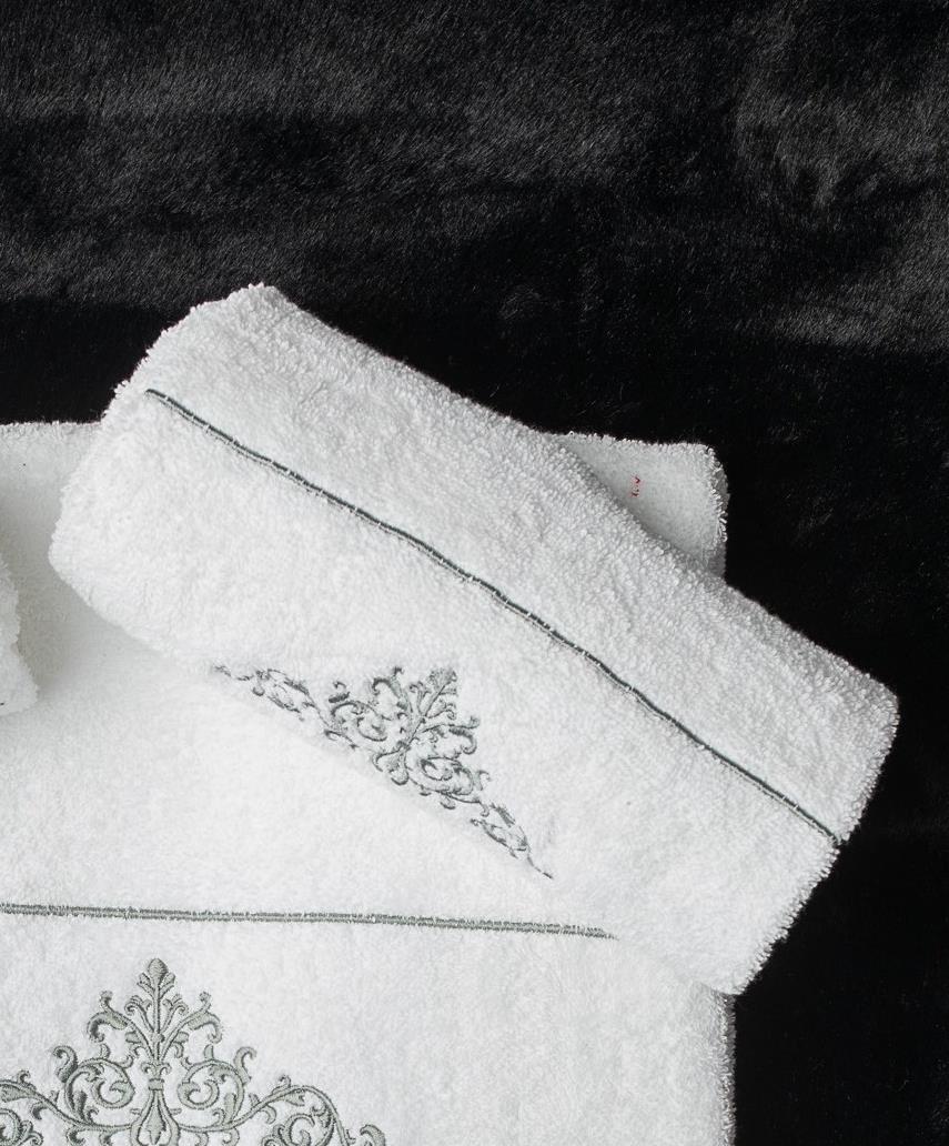 מגבת ידיים רקומה יוקרתית 100% כותנה דגם - הלנה Crown לבן כסף