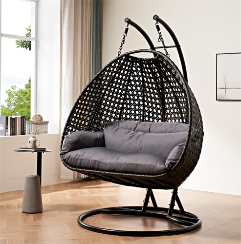 ערסל זוגי לגינה ולמרפסת ראטן דגם סלוניקי צבע אפור