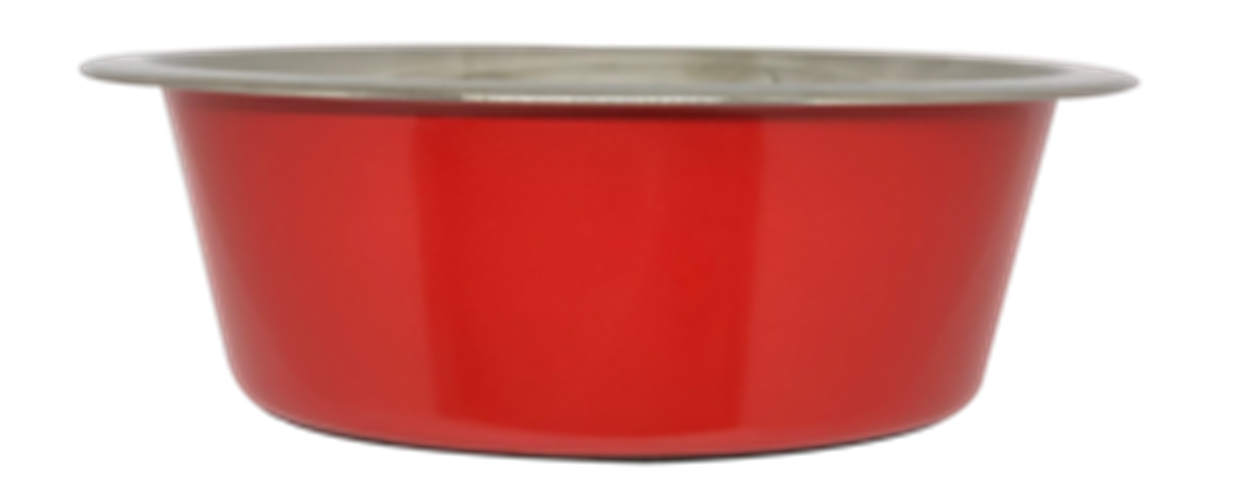 קערת מזון העשויה נירוסטה בצבע אדום עם גומיות בתחתית למניעת החלקה 2.80 ליטר