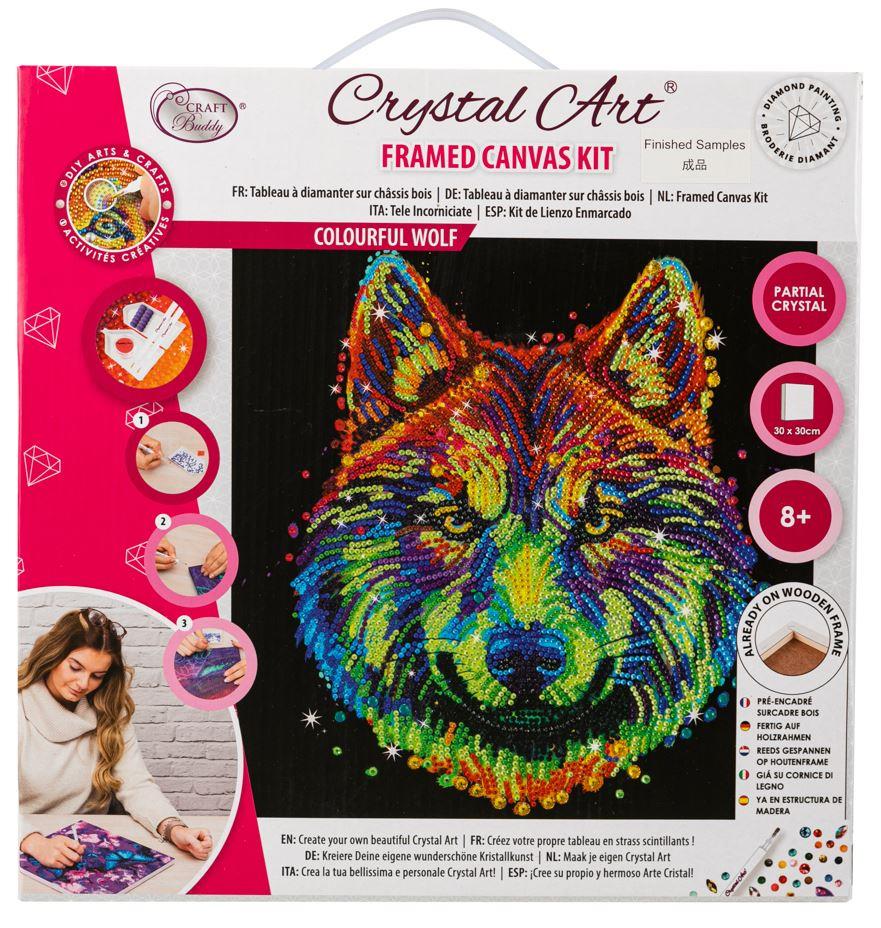 אומנות קריסטל - תמונת קנבס זאב צבעוני 30*30 אומנות קריסטל - תמונת קנבס זאב צבעוני 30*30