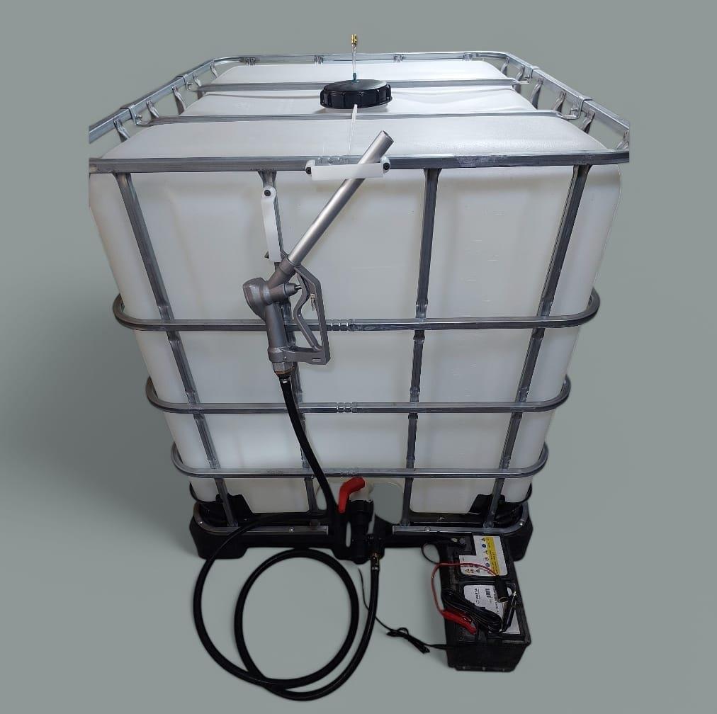 מיכל 1000 ליטר IBC בנזין או סולר עם משאבת בנזין חשמלית 12 וולט 8 ליטר לדקה קמפינג לייף