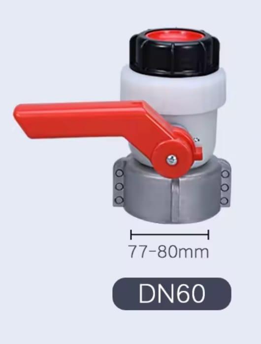 ברז למיכל IBC שם מסחרי DN 60 למיכל קובייה 1000 ליטר MX Barrel Valve עם רקורד אלומיניום קמפינג לייף