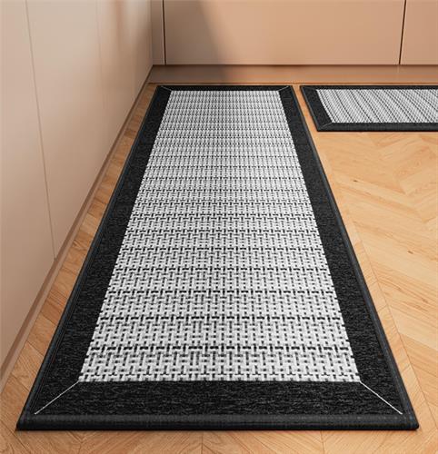 שטיח מטבח איכותי בתוספת גומי בתחתית דגם - דיור ג'קארד שחור (מתנקה בקלות!) *3 מידות*