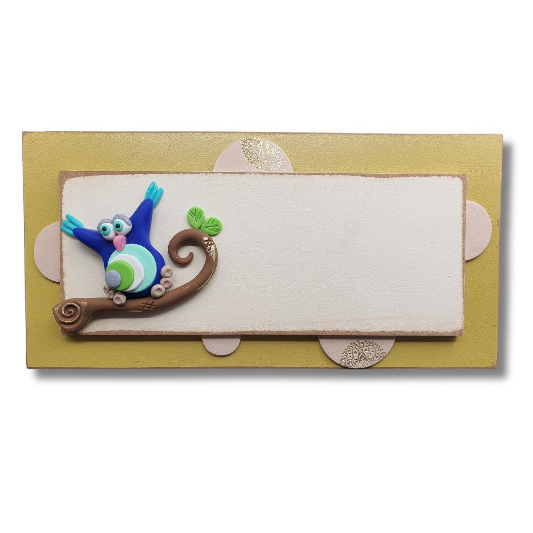 ינשוף כחול בסגנון מיושן | שלט עץ לכניסה לבית "משפחת..."