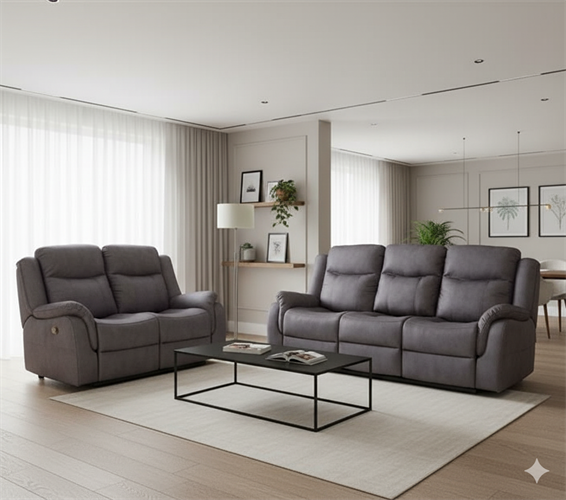 מערכת ישיבה עם ריקליינרים 3+2 דגם ביאנקה צבע אפור