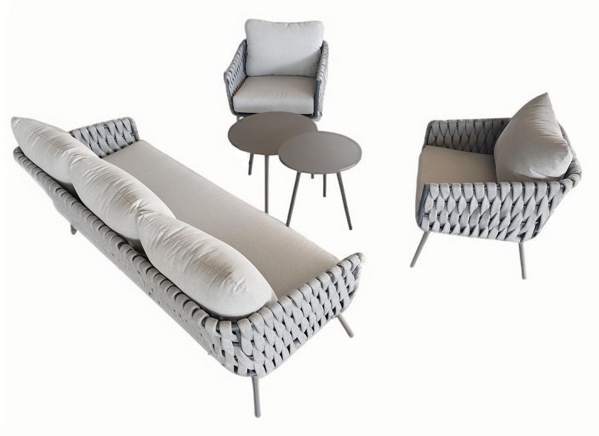 מערכת ישיבה אלומיניום לגינה ולמרפסת בשילוב חבלים דגם הוואי תלת מערכת ישיבה אלומיניום לגינה ולמרפסת בשילוב חבלים דגם הוואי תלת