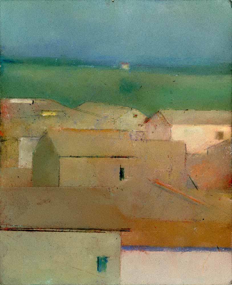 Roofs from the Tower, 2016, chalk on paper, 20x30 cm