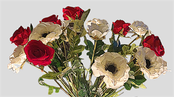 זר פרחים 2667 כלניות לבנות  ורדים אדומים פרחי משי פרחים שושנים זר כלה משלוח פרחים flowersoflove