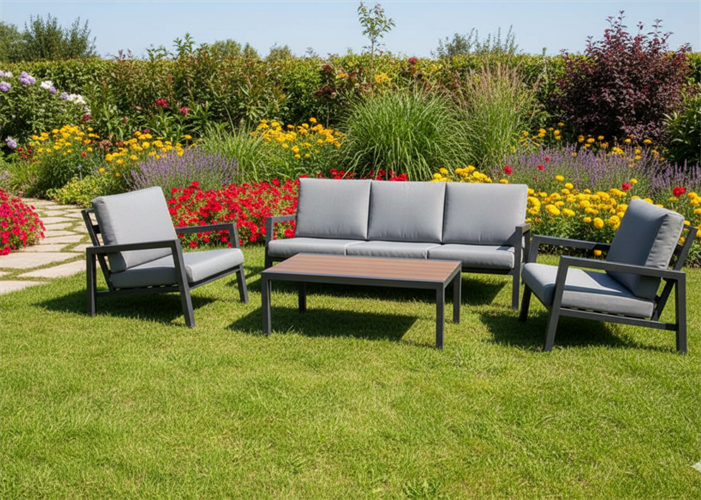 מערכת ישיבה אלומיניום לגינה ולמרפסת דגם ניקוסיה צבע אפור פחם*אחרון מתצוגה*