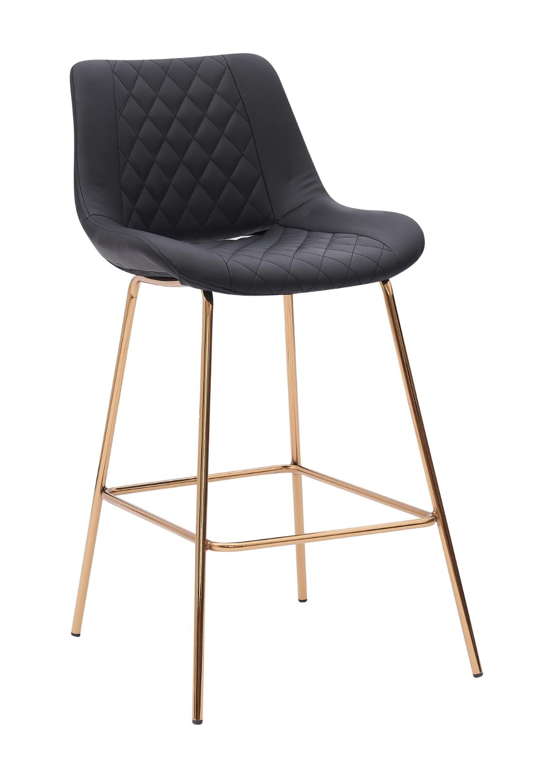 כסא בר מעוצב דגם ליסבון גולד דמוי עור שחור