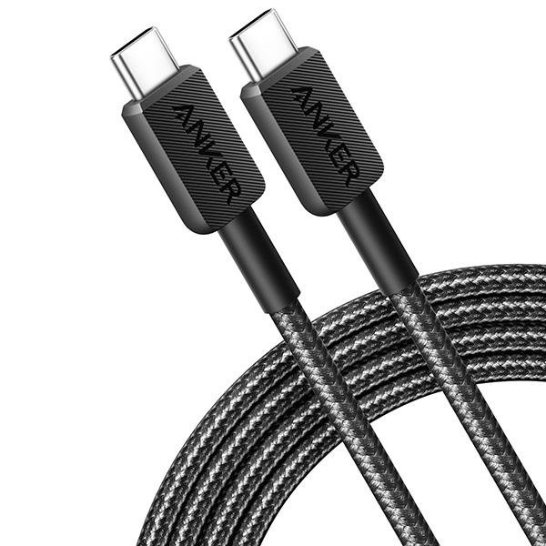 כבל 1.8 מטר Anker 322 USB-C to USB-C בצבע שחור/לבן