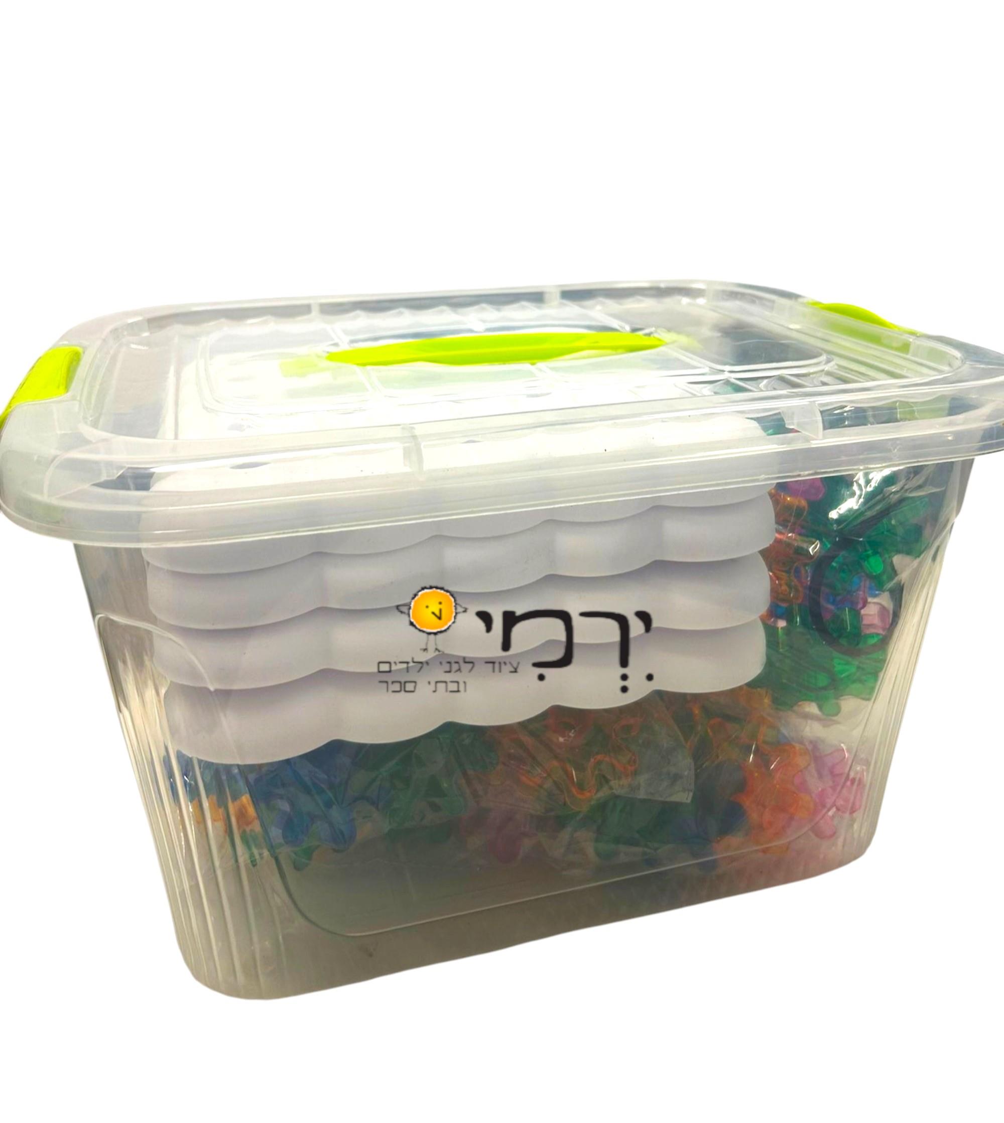 גלגלי שיניים שקופים צבעוניים + 4 לוחות במיכל