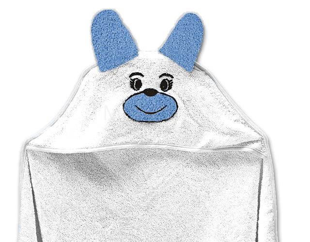 מגבת קפוצ'ון לתינוק עם רקמת ארנבון צבע לבן כחול