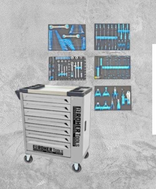 עגלת כלים 7 מגירות אפורה 160 כלים מבית ROHER