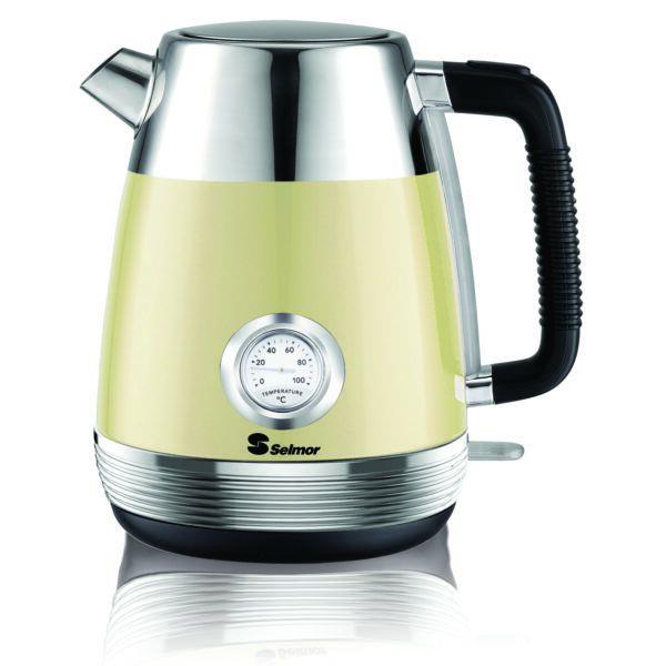 קומקום חשמלי מעוצב סלמור LONDON בצבע שמנת עם מד טמפרטורה