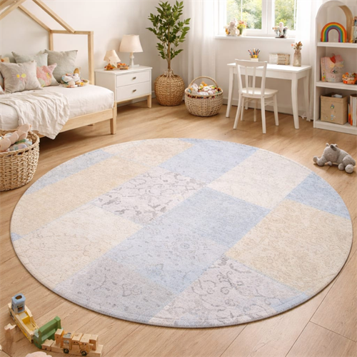 שטיח מודפס  עגול תכלת מידה 120*120