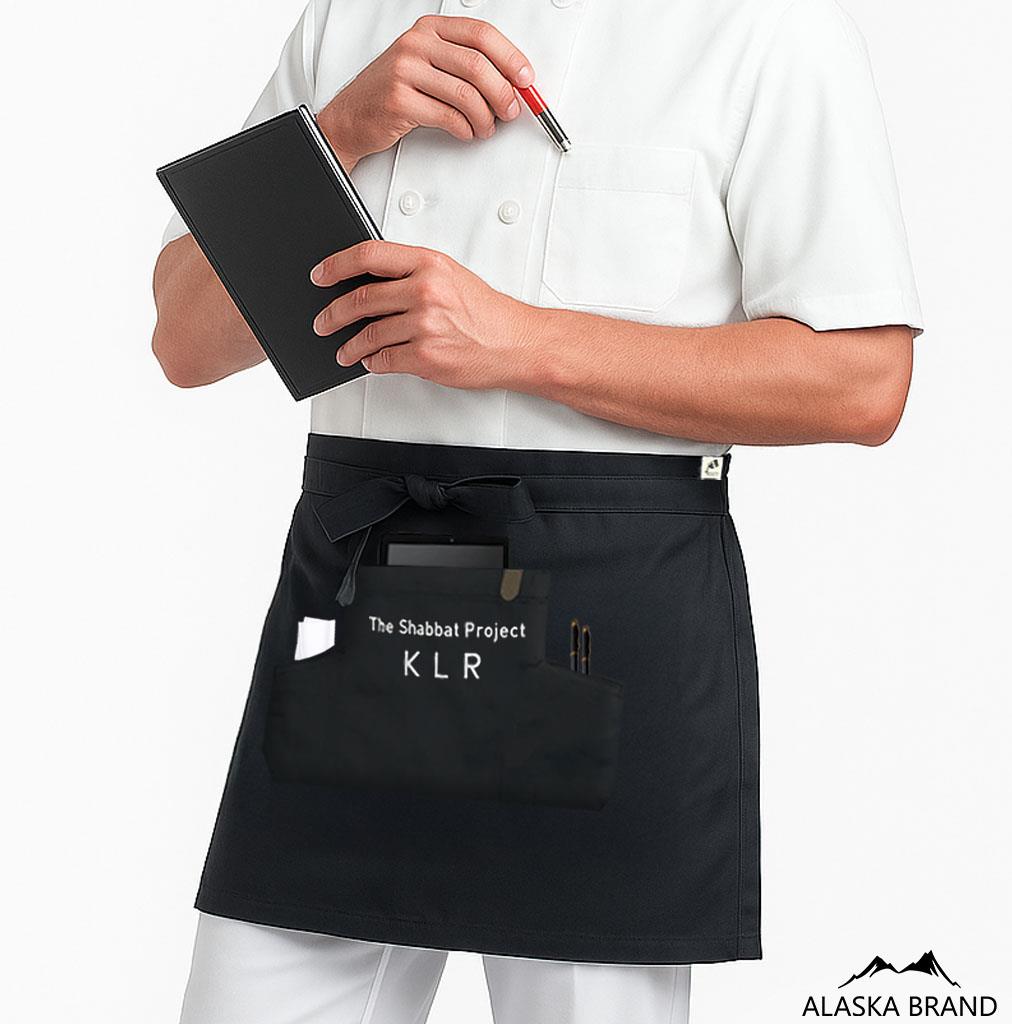 חצי סינר - סינר מותן שחור עם כיס לטאבלט | אפשרות להוסיף רקמה אישית