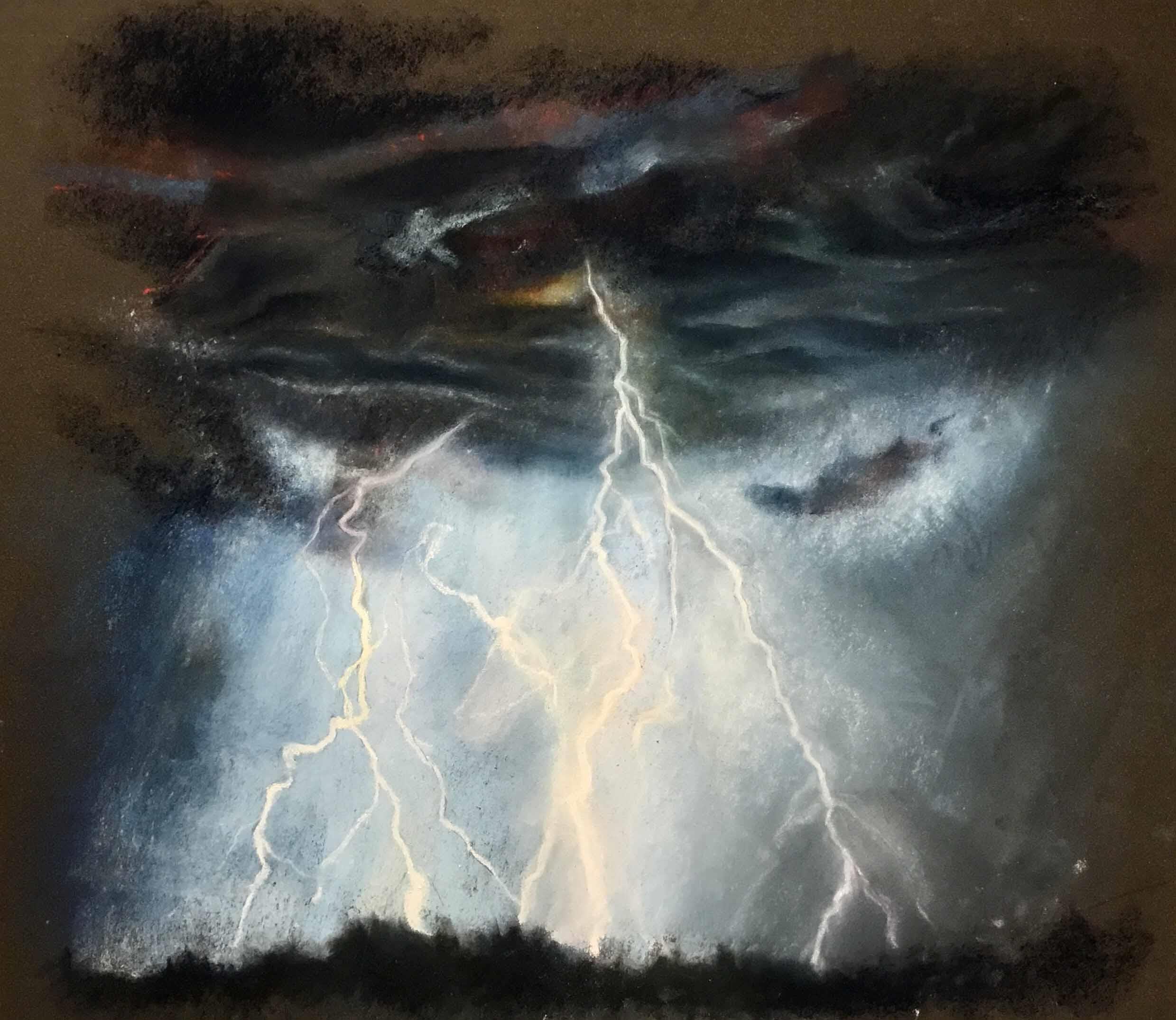 Lightning, 2023, chalk on paper, 50x52 cm