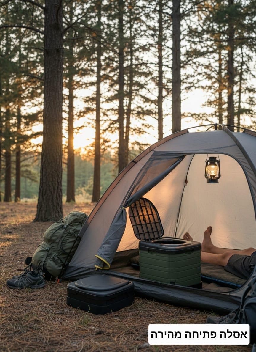 כיסא אסלה מתקפלת מגיע עם שקיות קמפינג לייף