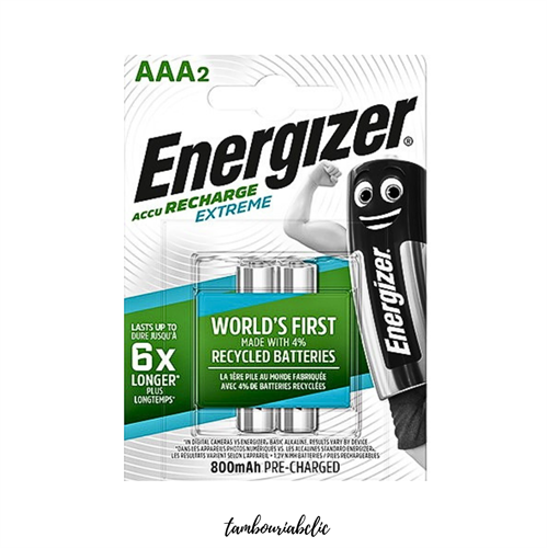מארז זוג סוללות נטענות Energizer Recharge Extreme AAA (800mAh)
