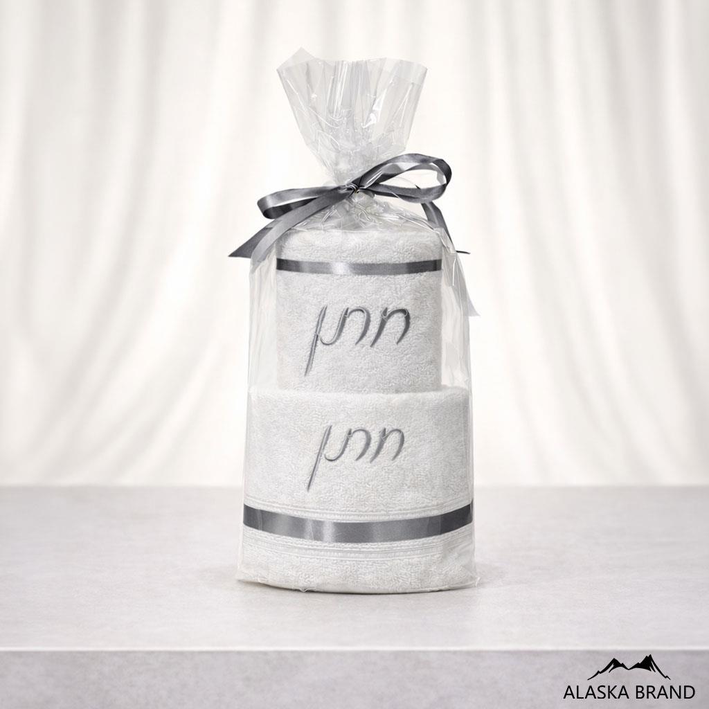 מארז מגבת פנים ומגבת גוף דגם "חינה" | צבע כסף