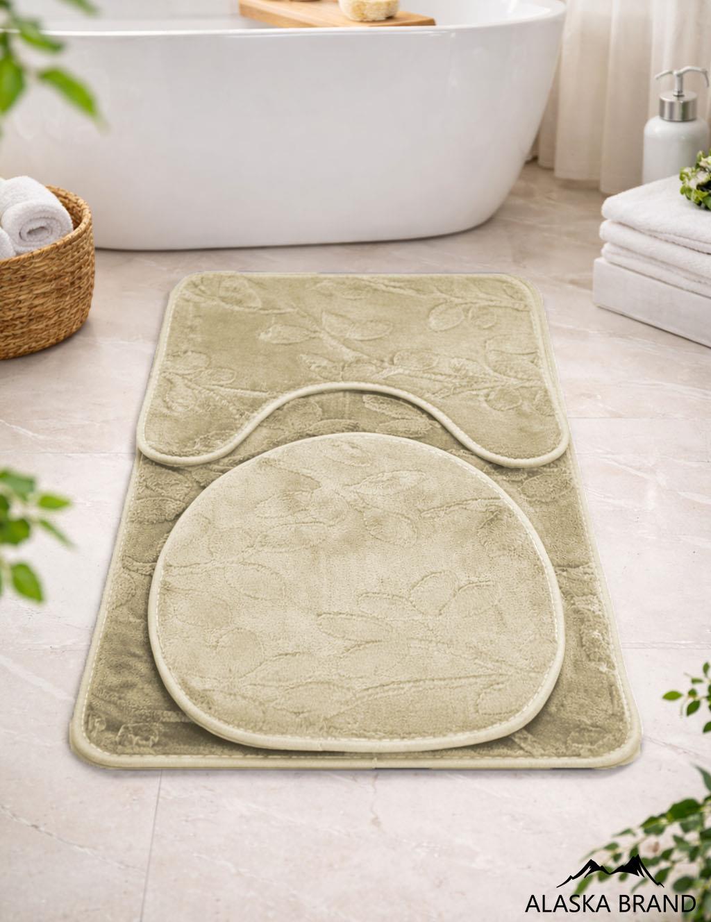 סט 3 חלקים לאמבטיה – שטיח אמבטיה, שטיח צמוד אסלה וכיסוי מושב אסלה | דגם אואזיס Oasis בג'