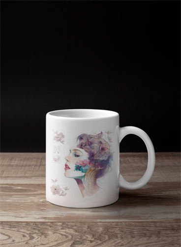 איור אישה עצמאית בצבעי מים מודרניים מודפס על ספל קרמיקה איכותי איור אישה עצמאית בצבעי מים מודרניים מודפס על ספל קרמיקה איכותי