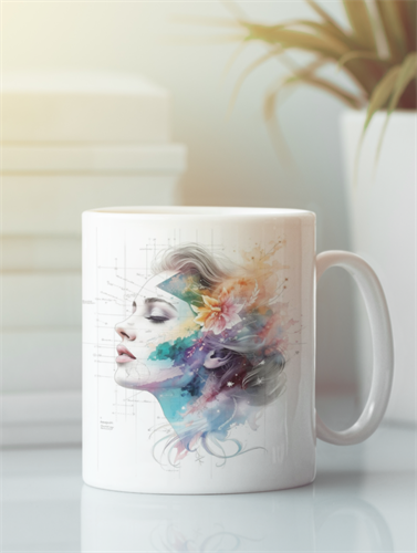 ספל קרמיקה לבן עם איור נשי צבעוני והמשפט Illuminated within ספל קרמיקה לבן עם איור נשי צבעוני והמשפט Illuminated within