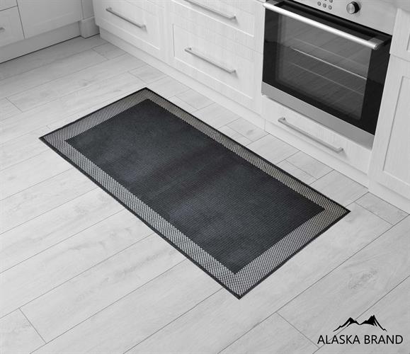 שטיח מטבח איכותי בתוספת גומי בתחתית דגם - דומו שחור אפור (מתנקה בקלות!) *4 מידות*