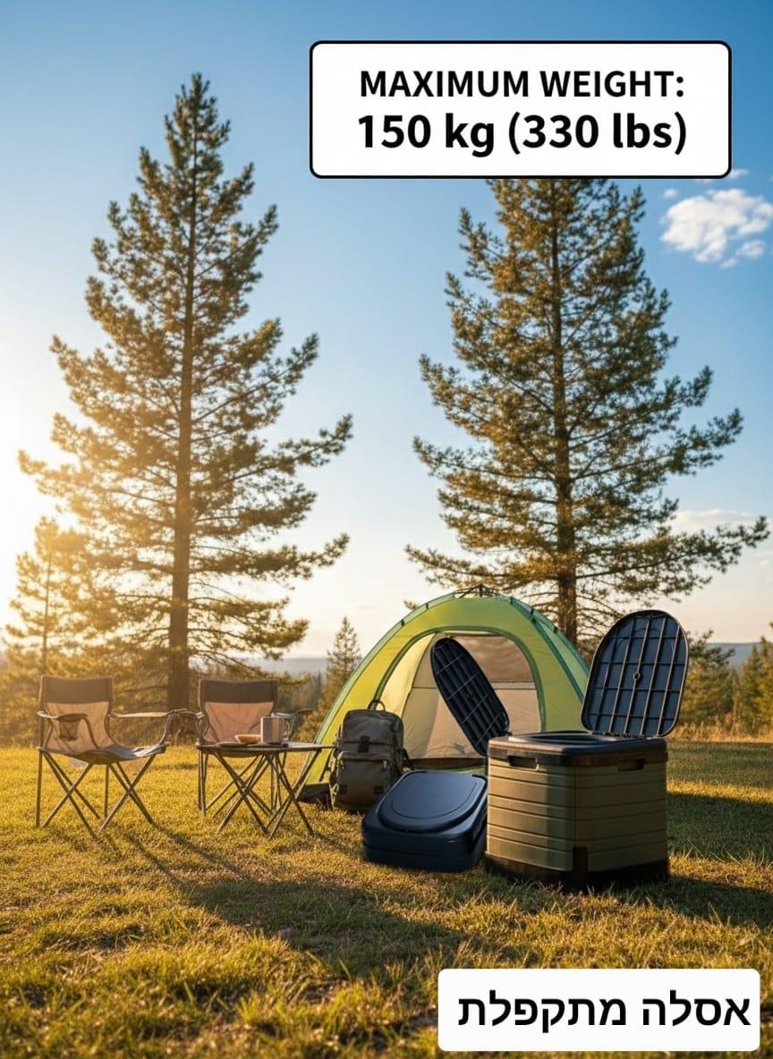 כיסא אסלה מתקפלת מגיע עם שקיות קמפינג לייף