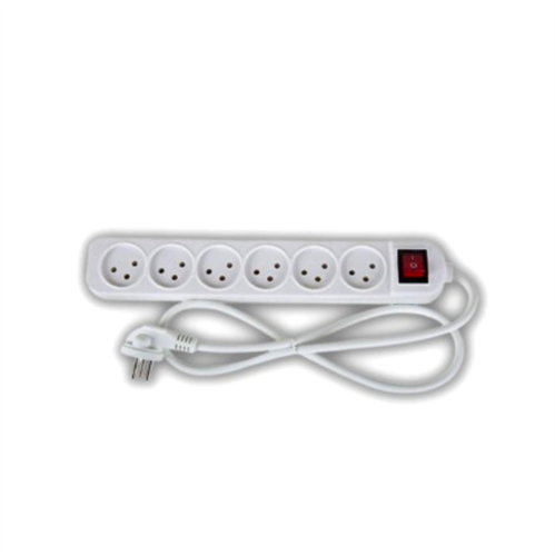 רב שקע ל-6 שקעים כולל כבל מאריך 3 מטר - לבן