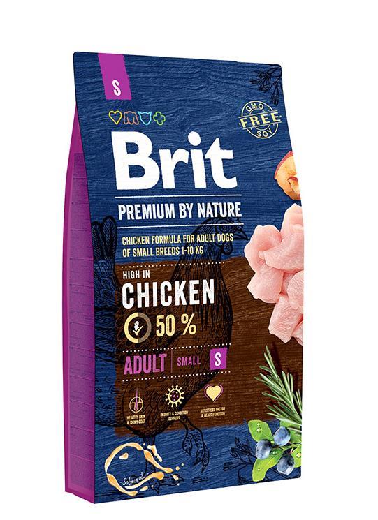 מזון יבש לכלבים בוגרים מגזע קטן עוף 8 ק"ג Brit