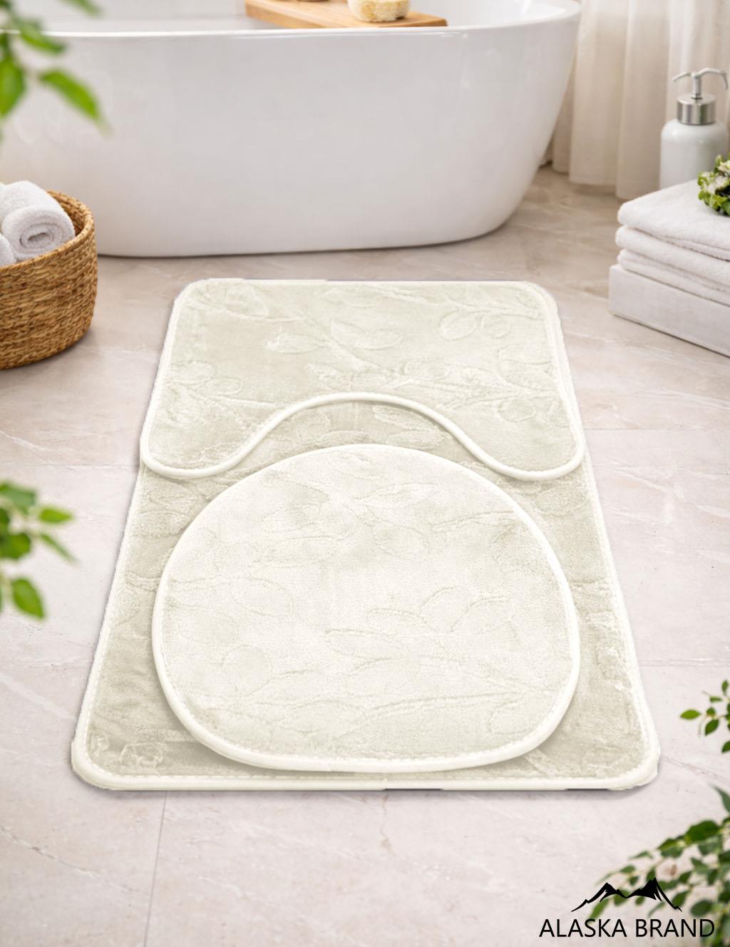 סט 3 חלקים לאמבטיה – שטיח אמבטיה, שטיח צמוד אסלה וכיסוי מושב אסלה | דגם אואזיס Oasis קרם