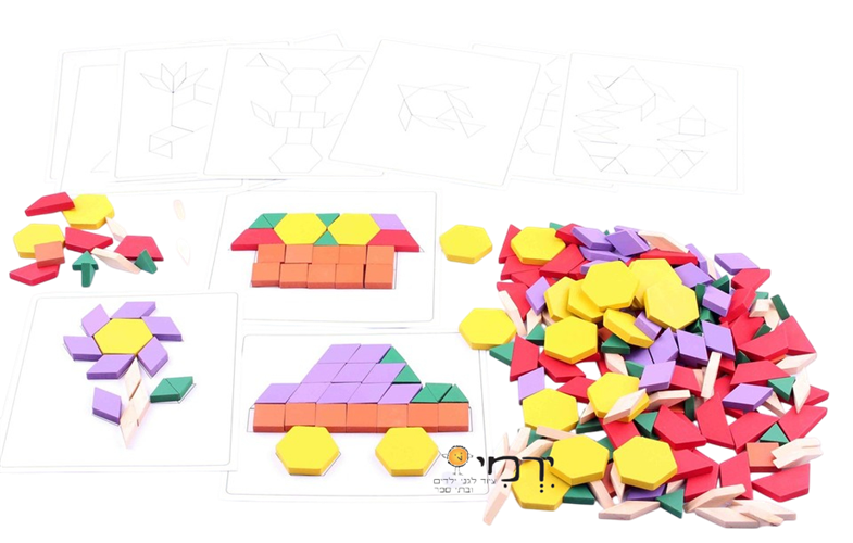 צורות הנדסיות מעץ 125 חלקים + דגמים