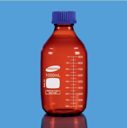 בקבוק מעבדה פיירקס חום פקק כחול - REAGENT BOTTLE AMBER WITH GL 45