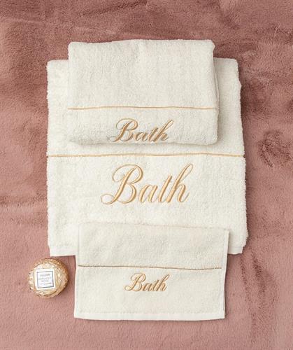 מגבת ידיים רקומה יוקרתית 100% כותנה דגם - הלנה Bath קרם זהב