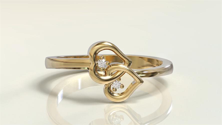 טבעת לב 2 יהלומים זהב 14K
