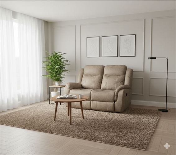 מערכת ישיבה עם ריקליינרים ספה דו מושבי דגם ביאנקה צבע כאמל