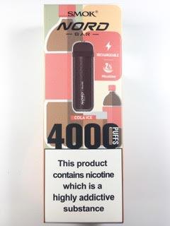 סיגריה אלקטרונית חד פעמית כ 4000 שאיפות SMOK nord bar בטעם קולה אייס Cola Ice