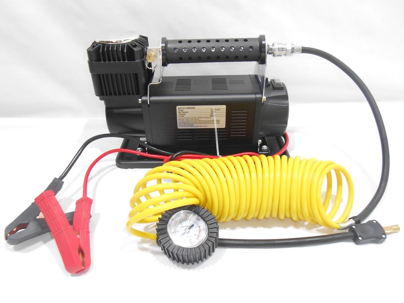 קומפרסור מדחס אוויר עם שסתום פורק ונתיך למניעת התחממות יתר צינור גומי שחור משולב ספיראלה צהובה לרכב