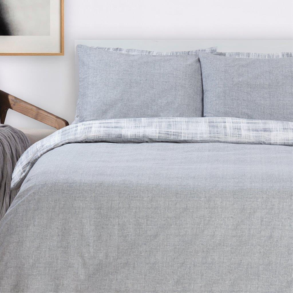 סט מצעים דו צדדי יחיד 100% כותנה דגם ריף אפור *2 סטים ב1*