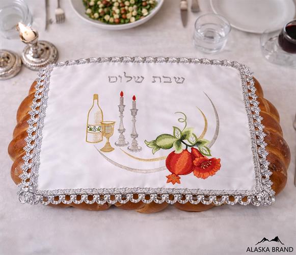 כיסוי לחלה רקום יוקרתי במיוחד! דגם - שבת שלום