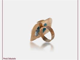 טבעת זהב -  זכוכית טורקיז