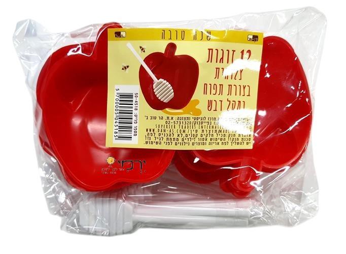 צלוחית תפוח אדום + מקל דבש במארז